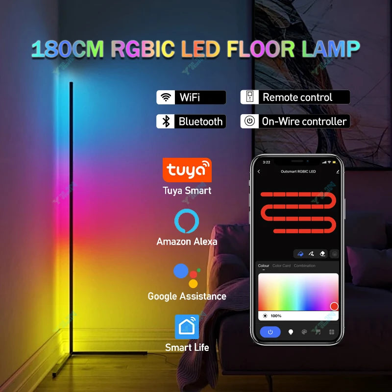 Upgrade 145/180CM Smart Floor Lamp RGBIC Tuya Smart APP Remote Control Nordic Stand Floor Mood Light For Game Room Decoration